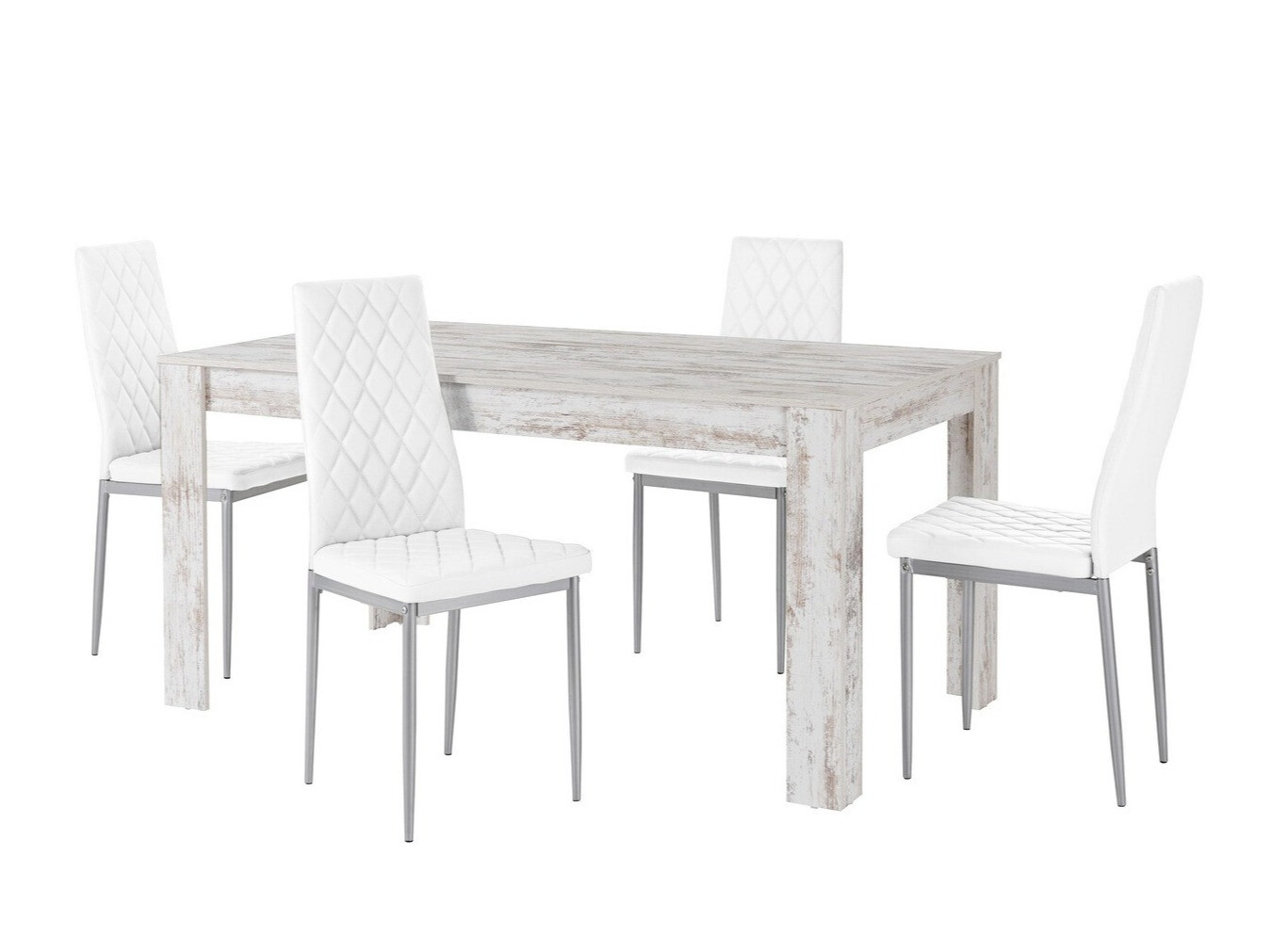 Conjunto de comedor Denton 602 (Blanco + Plata)