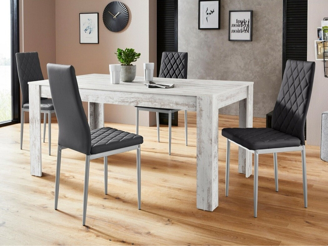 Conjunto de mesas y sillas para comedor Denton 602 (Negro + Plata)