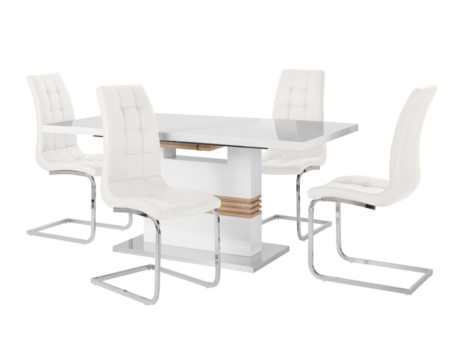 Conjunto de mesas y sillas para comedor Denton 633 (Blanco + Plata)