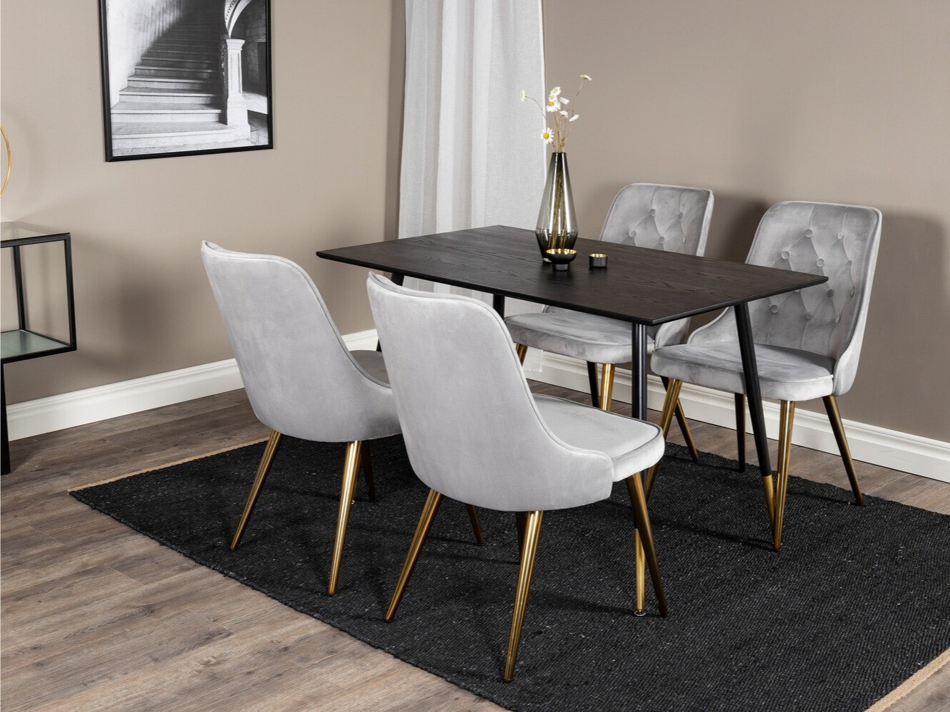 Conjunto de comedor Dallas 1673 (Gris + dorado)