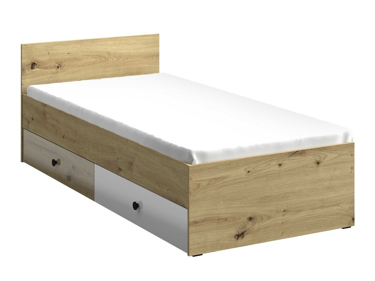 Cama Mirelbu 112 (Roble Artisan + Blanco brillante + Negro)