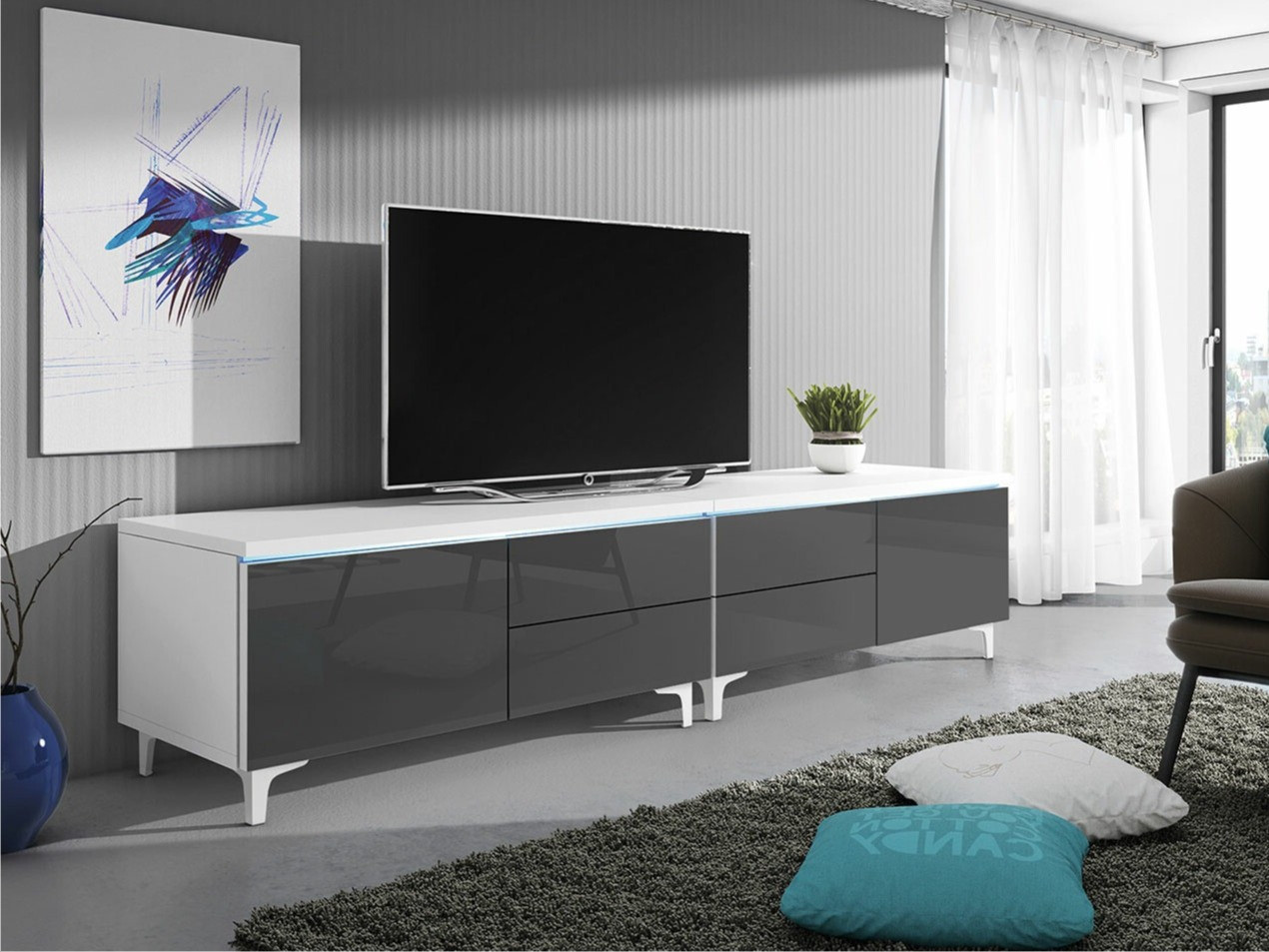 Mueble TV Hortus I (Blanco + Gris brillante)
