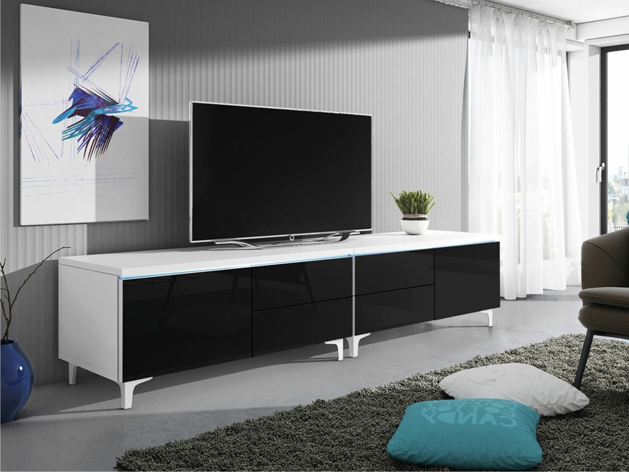 Mueble TV Hortus I (Blanco + Negro brillante)