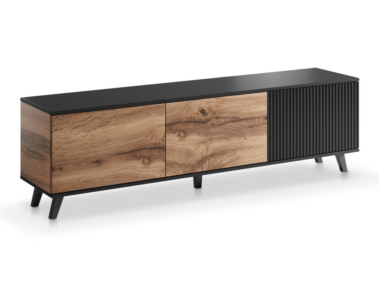 Mueble TV Luelia 115 (Negro + Roble wotan)