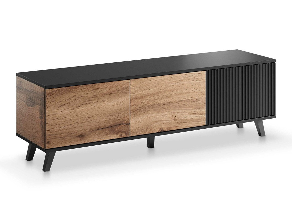 Mueble TV Luelia 116 (Negro + Roble wotan)