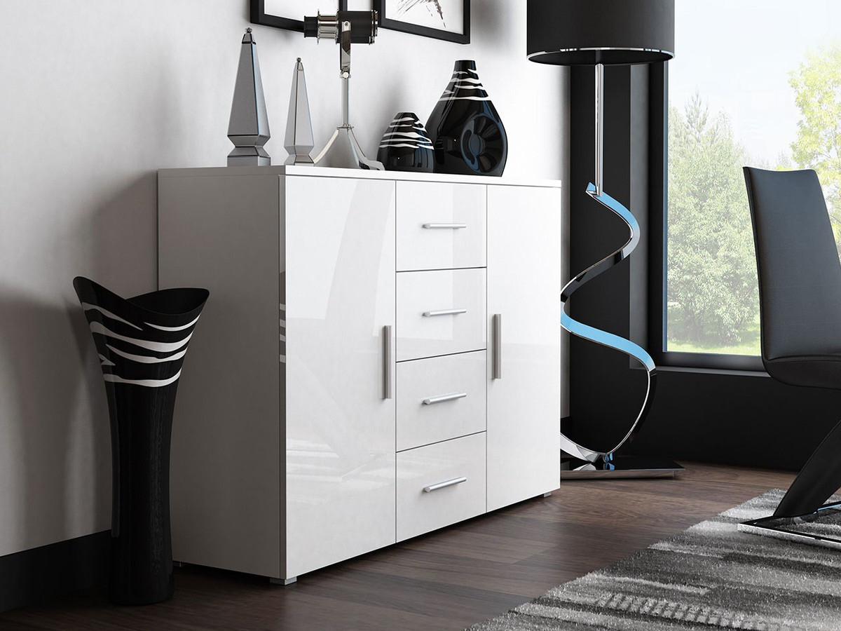 Cómoda Charlotte 118 (Blanco + Blanco brillante)