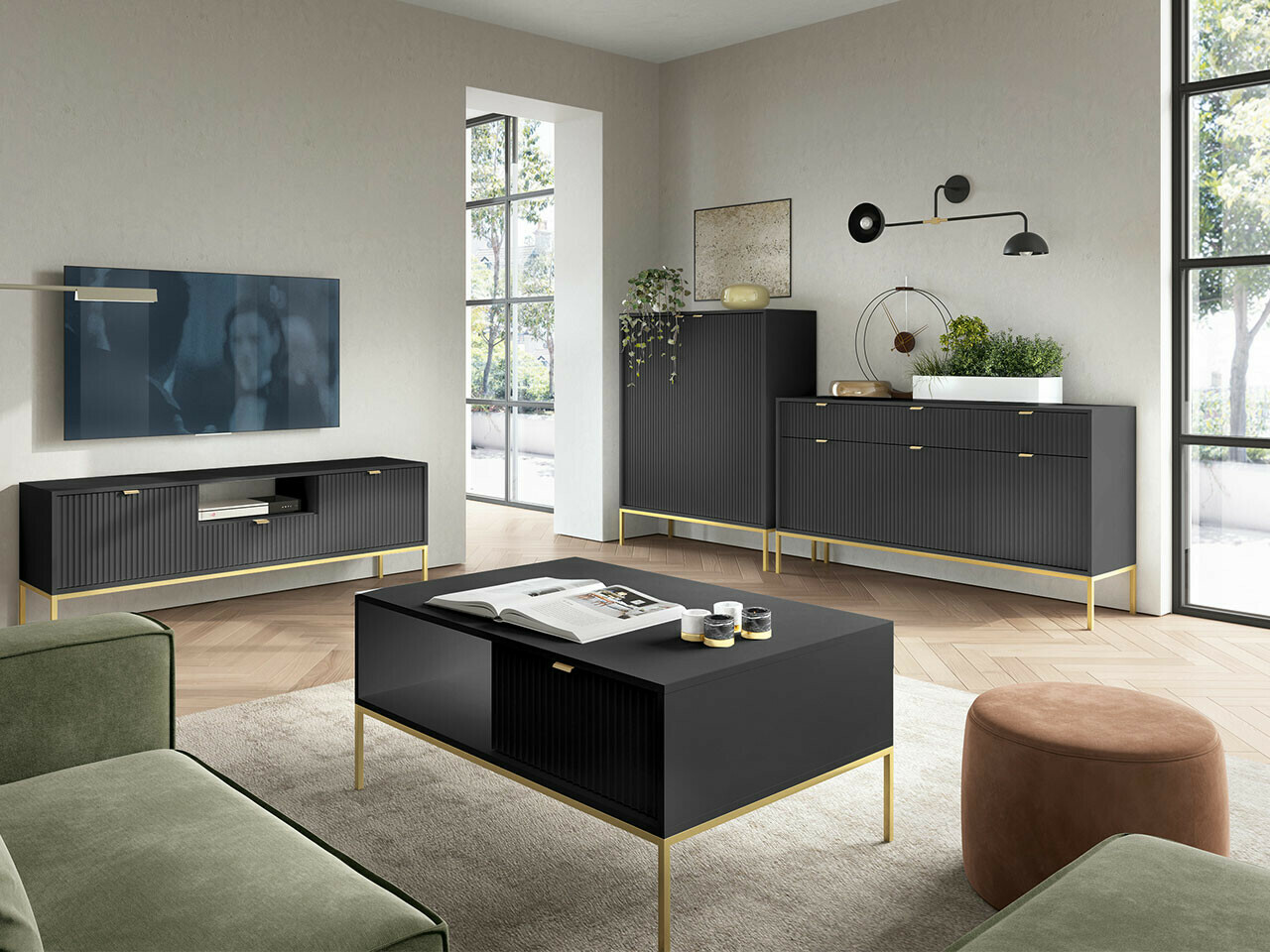Conjunto de salón Lima L107 (Negro + Dorado)