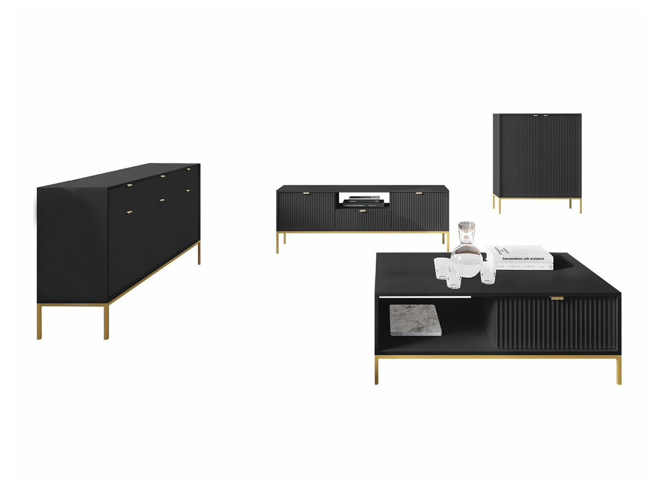 Conjunto de salón Lima L107 (Negro + Dorado)