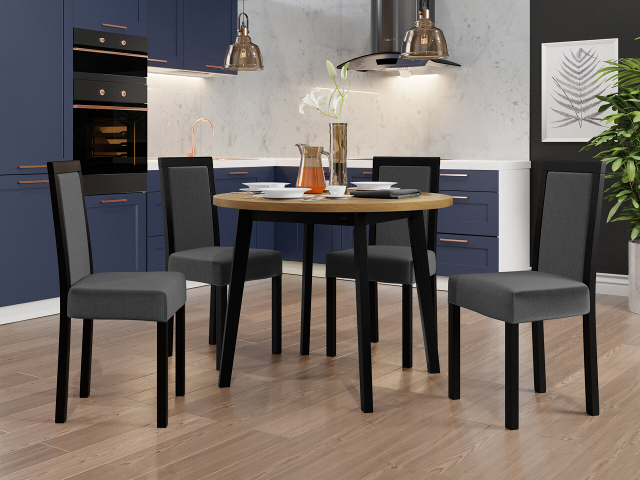 Conjunto de mesas y sillas para comedor Victorville 256 (Roble nieto + Negro)