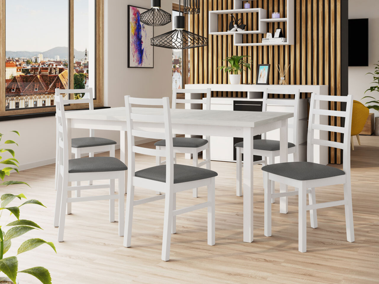 Conjunto de mesas y sillas para comedor Victorville 261 (Blanco)