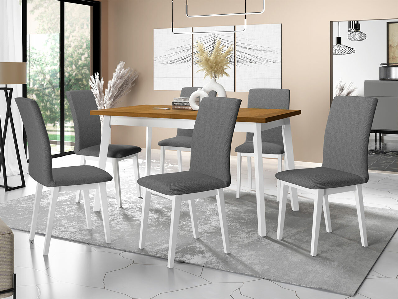 Conjunto de comedor Victorville 285 (Roble nieto + Blanco)