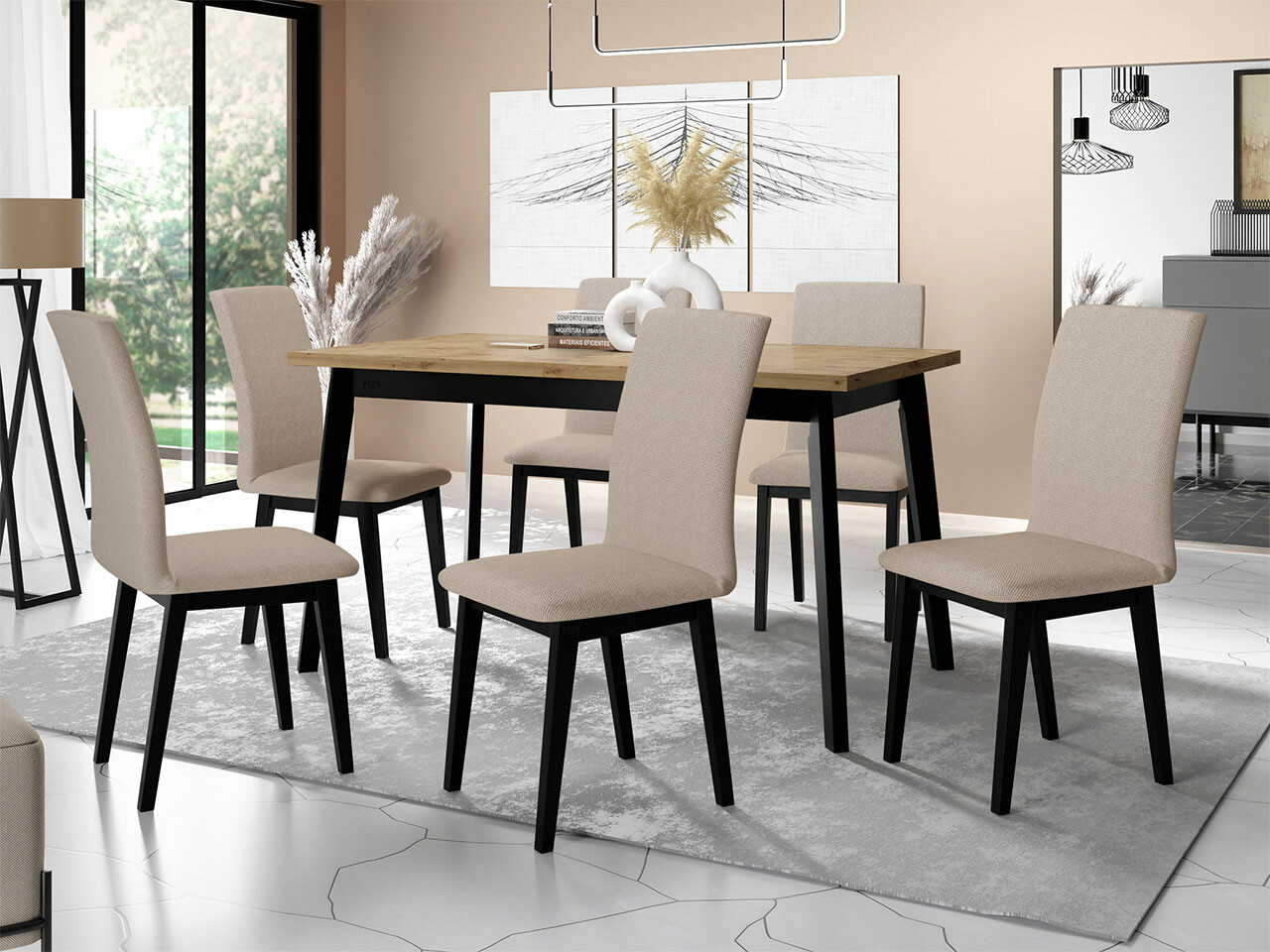 Conjunto de comedor Victorville 288 (Roble Artisan + Negro)