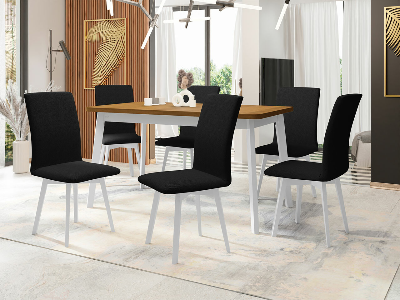 Conjunto de comedor Victorville 291 (Roble nieto + Blanco)