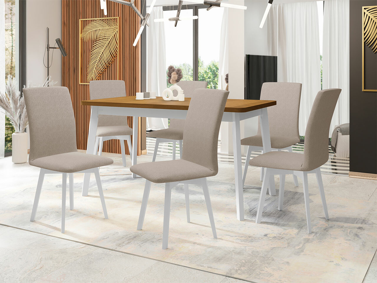 Conjunto de comedor Victorville 291 (Roble nieto + Blanco)