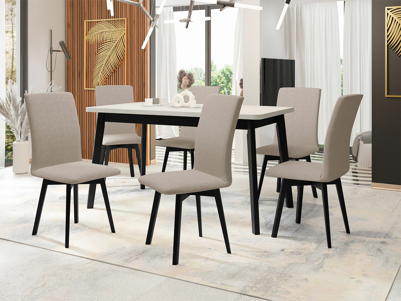 Conjunto de comedor Victorville 292 (Blanco + Negro)