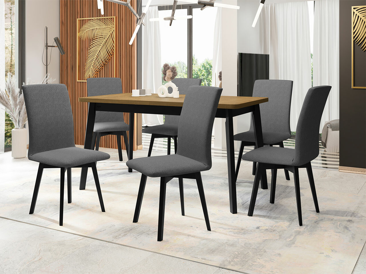 Conjunto de mesas y sillas para comedor Victorville 292 (Roble Sonoma + Negro)