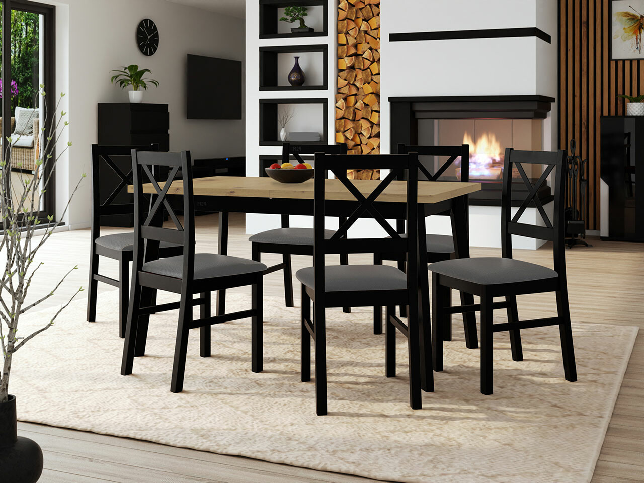 Conjunto de comedor Victorville 295 (Roble Artisan + Negro)