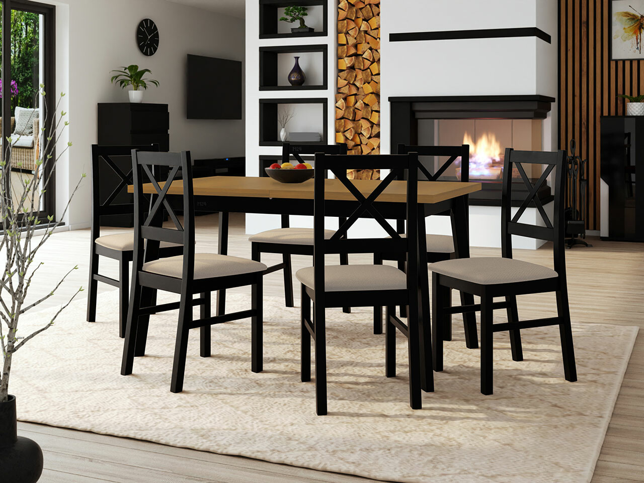 Conjunto de comedor Victorville 295 (Roble nieto + Negro)