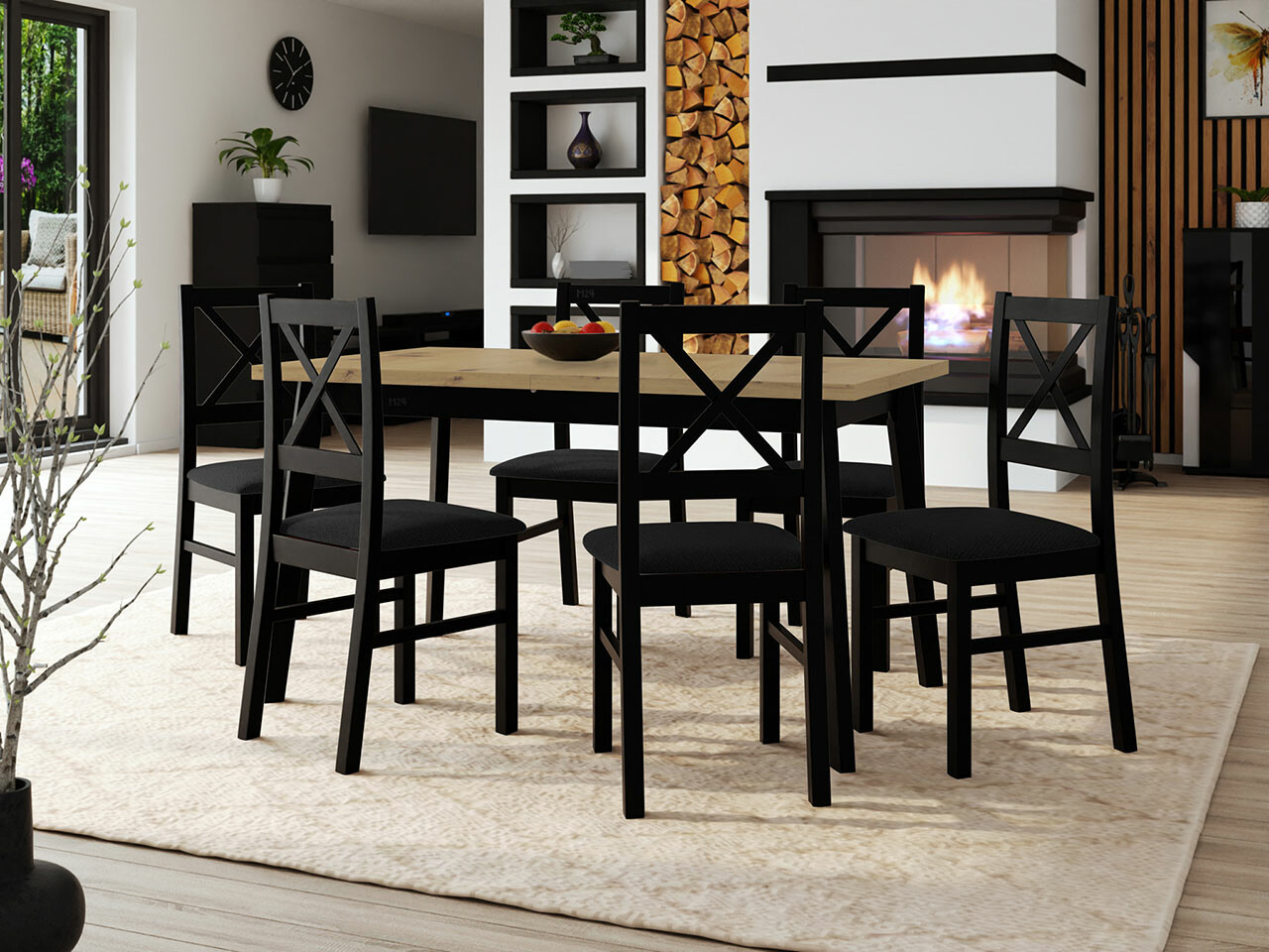 Conjunto de mesas y sillas para comedor Victorville 295 (Roble Artisan + Negro)