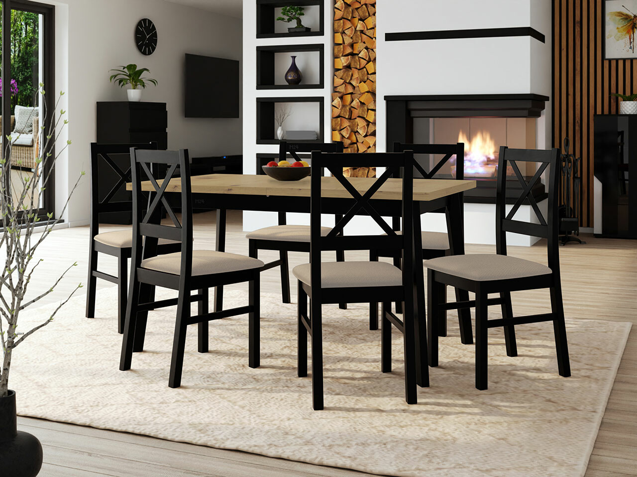 Conjunto de mesas y sillas para comedor Victorville 295 (Roble Artisan + Negro)