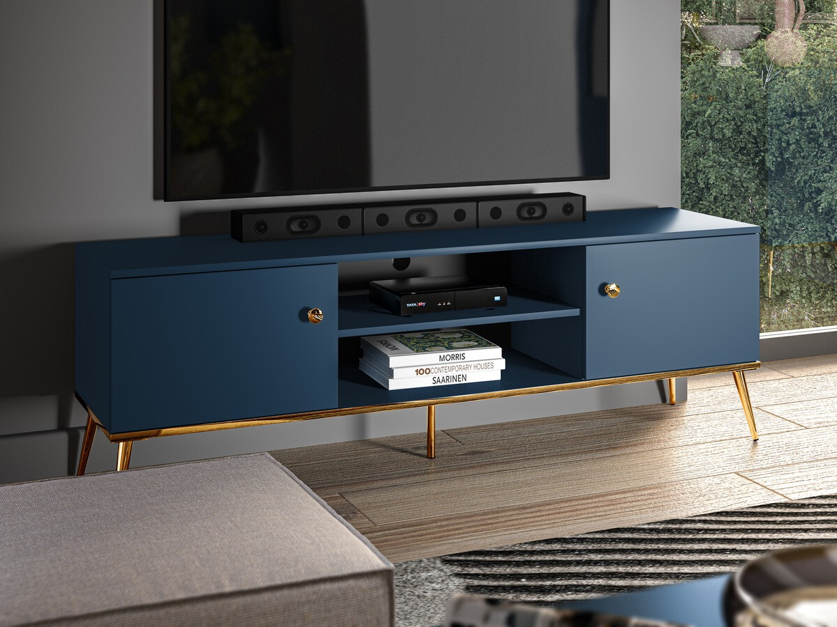 Mueble TV Flonovu 104 (Azul oscuro + Dorado)