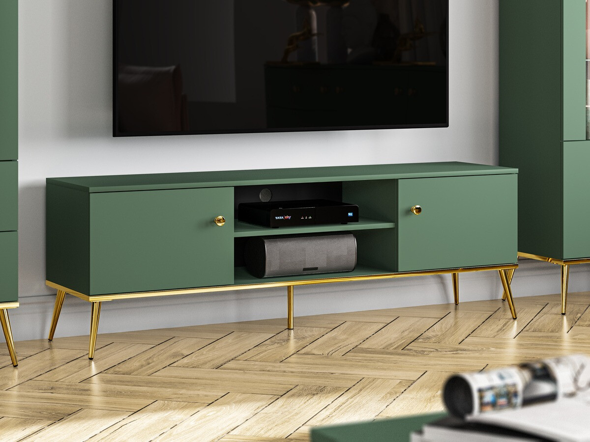 Mueble TV Flonovu 104 (Verde oscuro + Dorado)