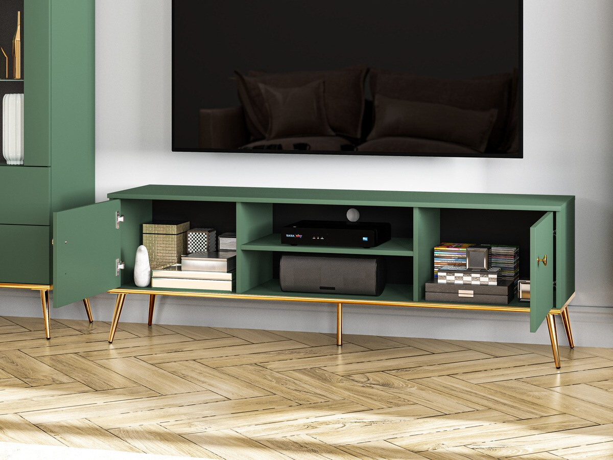 Mueble TV Flonovu 104 (Verde oscuro + Dorado)