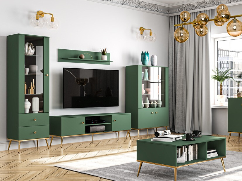 Mueble TV Flonovu 104 (Verde oscuro + Dorado)