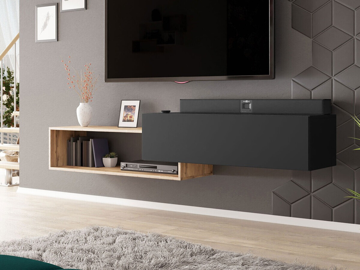 Mueble TV Pinos (Negro + Roble wotan)