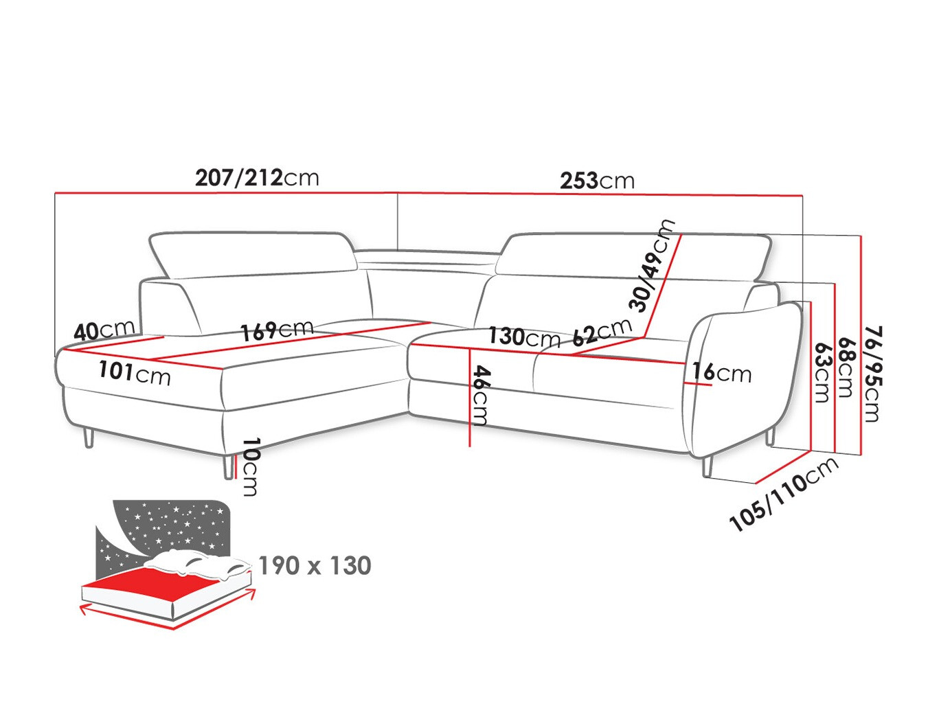 Sofá rinconero Lincoln 177 (Neve 97)
