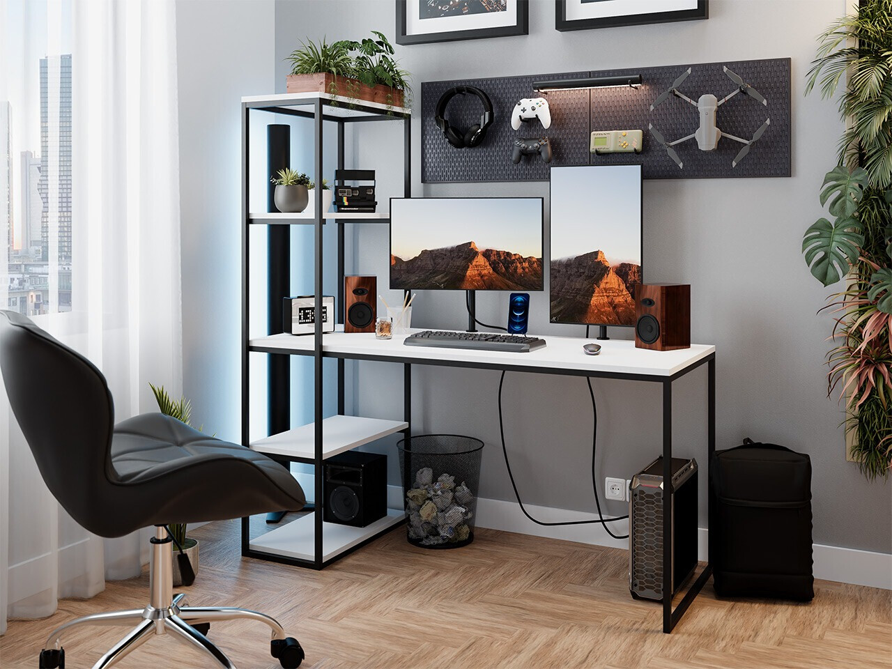 Mesa de oficina Oswego 107 (Blanco + Negro)