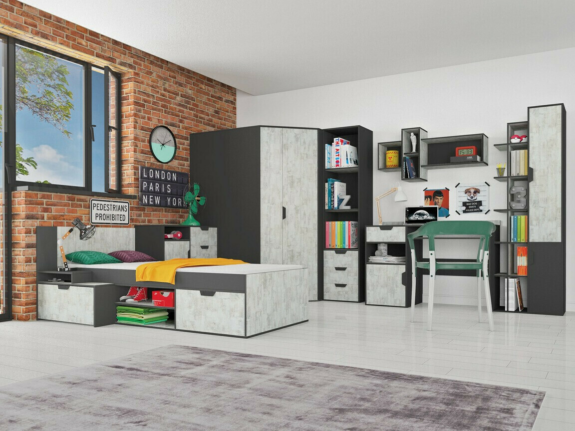 Armario de rincón Tenmele 100 (Gris + Grafito)