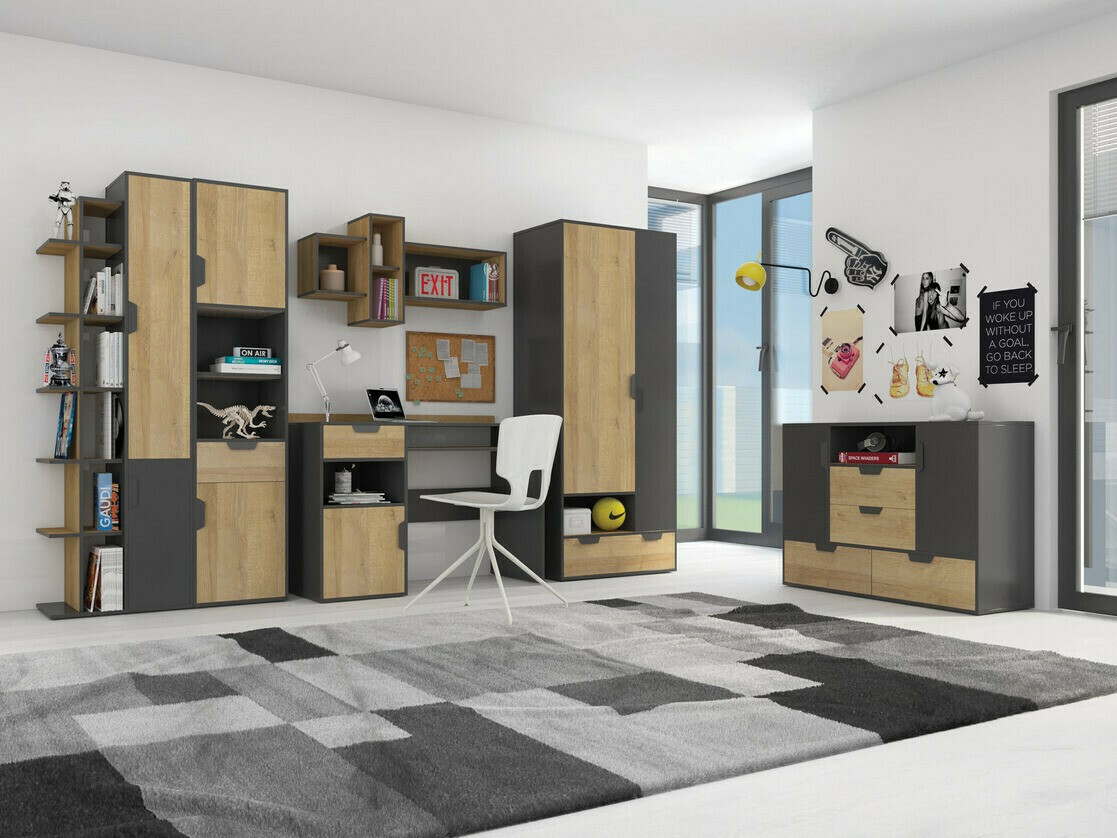 Cómoda Tenmele 106 (Grafito + Riviera roble)