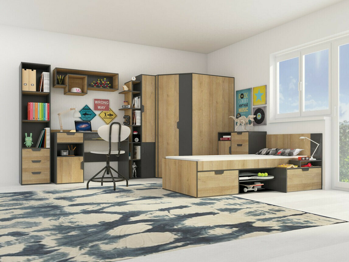 Estantería de pared Tenmele 111 (Grafito + Riviera roble)