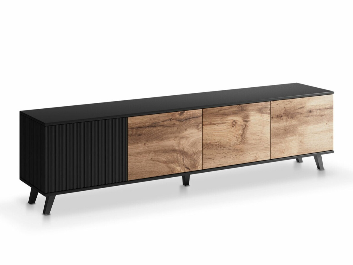 Mueble TV Luelia 114 (Negro + Roble wotan)