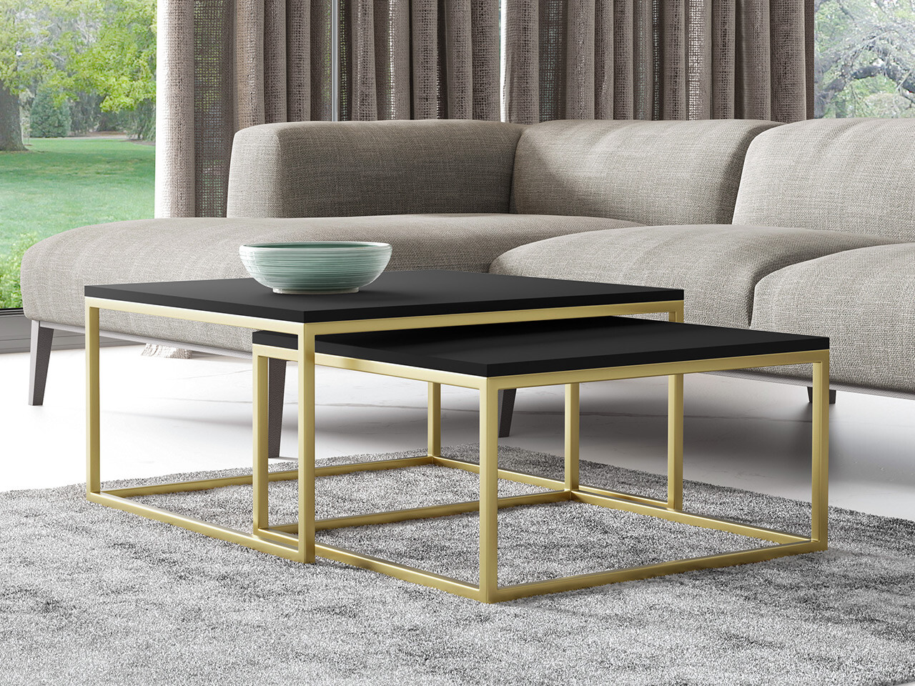 Conjunto mesa de centro Oswego 102 (Negro + Dorado)