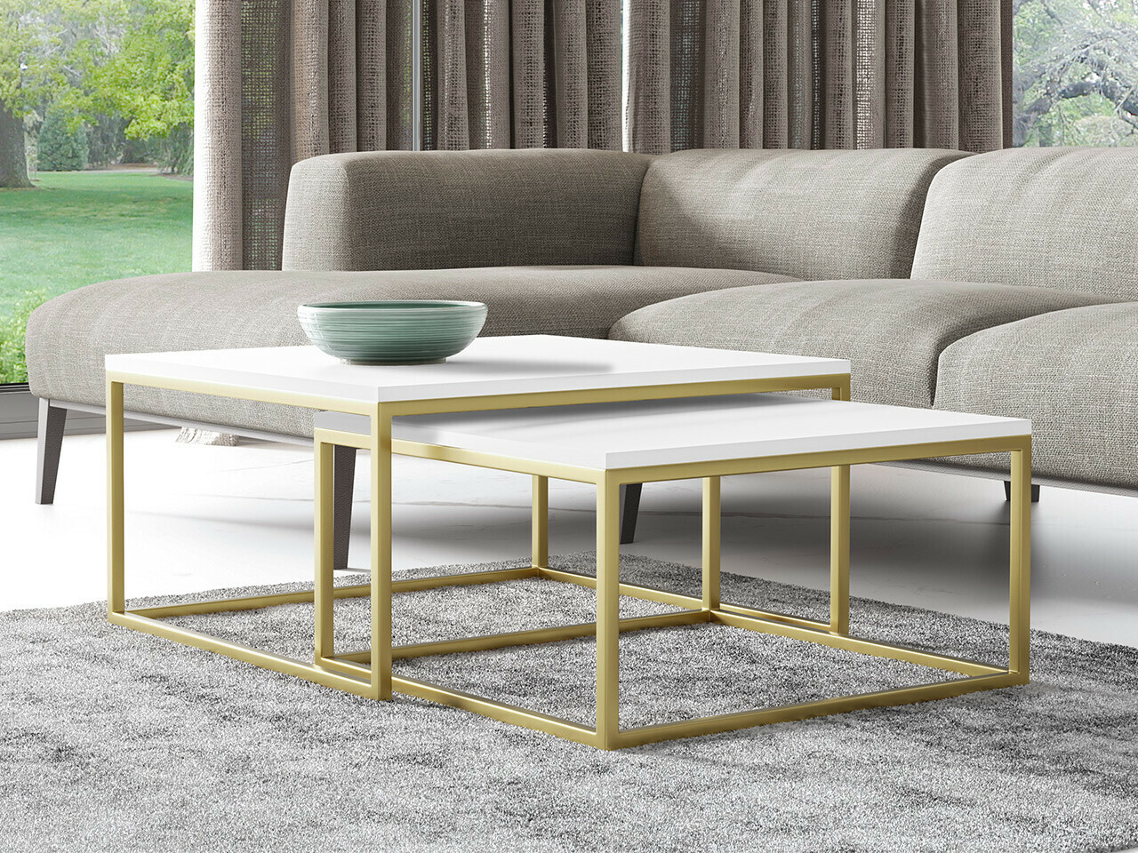 Conjunto mesa de centro Oswego 102 (Blanco + Dorado)