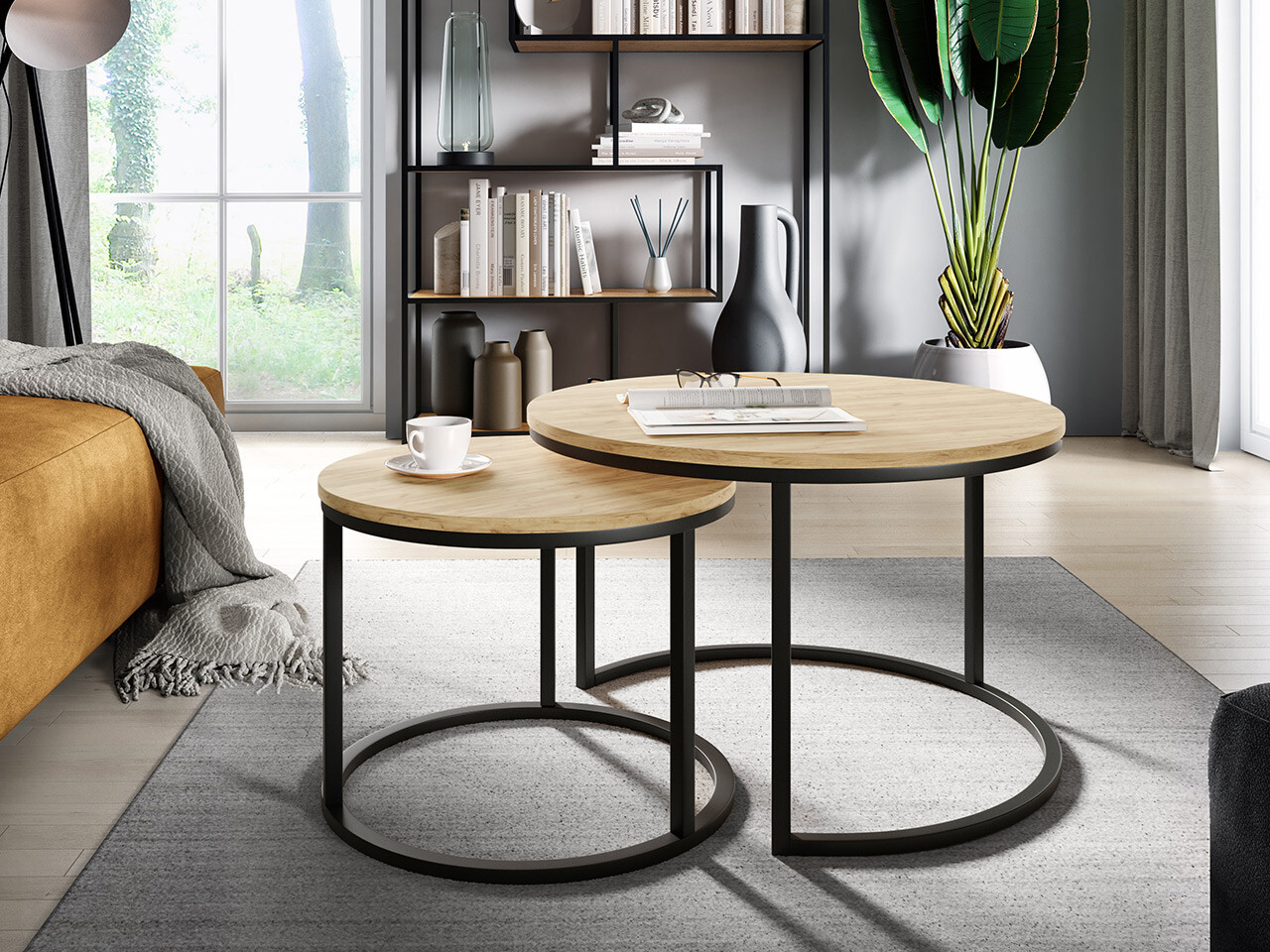 Conjunto mesa de centro Oswego 103 (Craft roble + Negro)