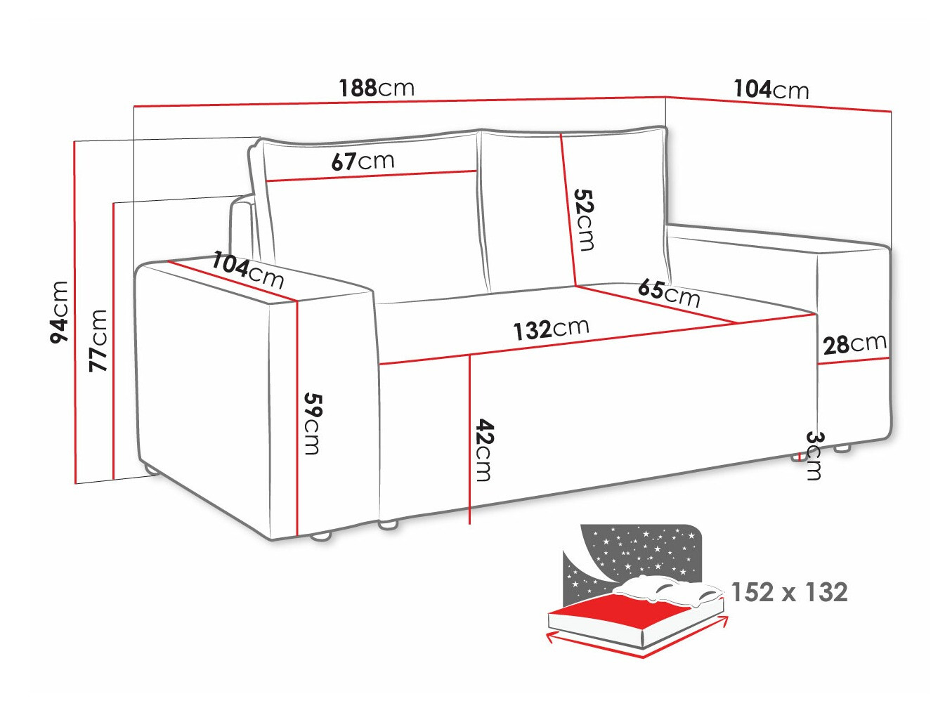 Sofá-cama Clovis 107 (Manila 14)