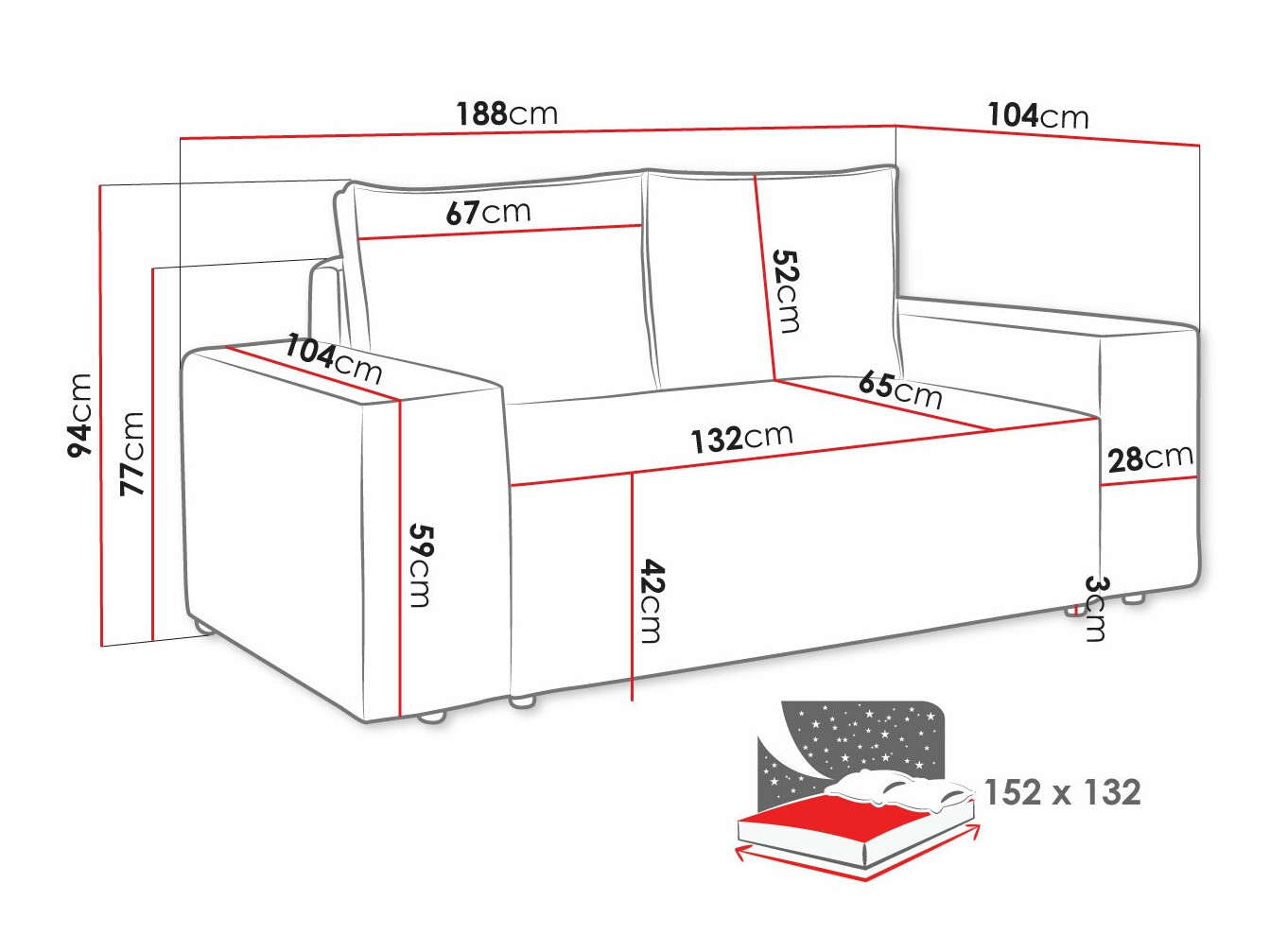 Sofá-cama Clovis 107 (Manila 35)