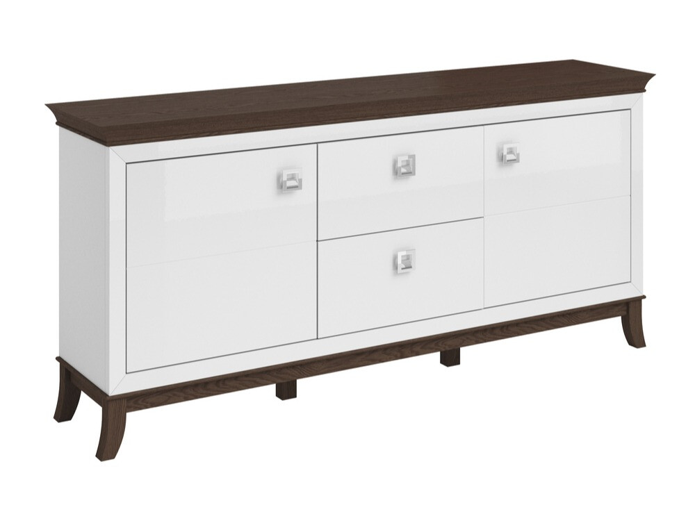 Cómoda Austin BA101 (Blanco brillante + Roble oscuro)