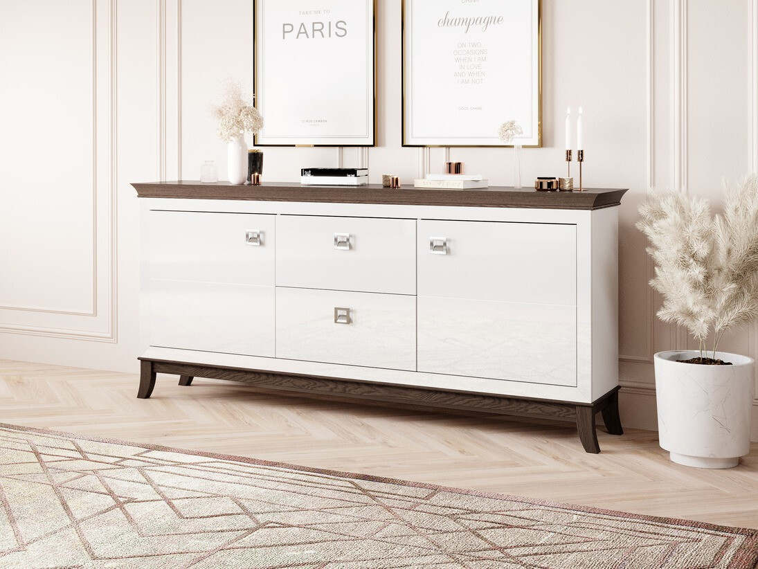 Cómoda Austin BA101 (Blanco brillante + Roble oscuro)