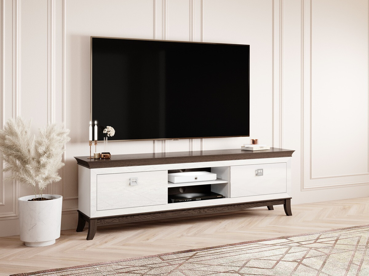 Mueble TV Austin BA103 (Blanco brillante + Roble oscuro)