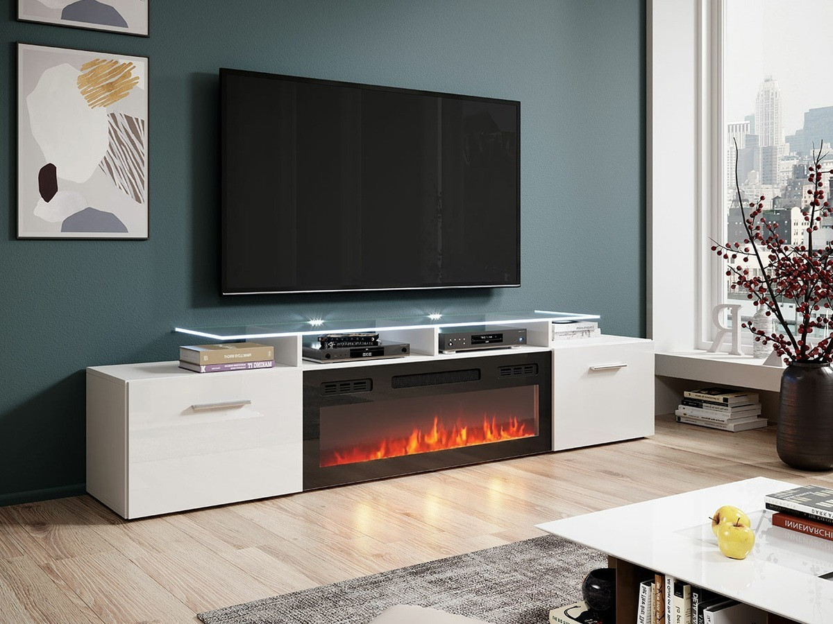 Mueble TV Charlotte 155 (Blanco + Blanco brillante)