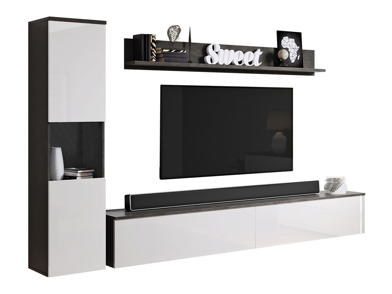 Conjunto de salón Sarasota 130 (Gris oscuro + Blanco brillante)