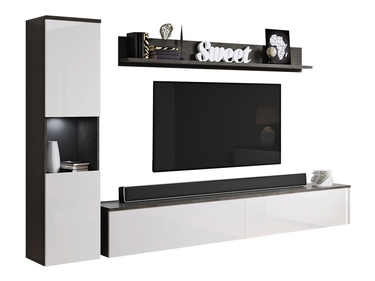 Conjunto de salón Sarasota 130 (Gris oscuro + Blanco brillante)