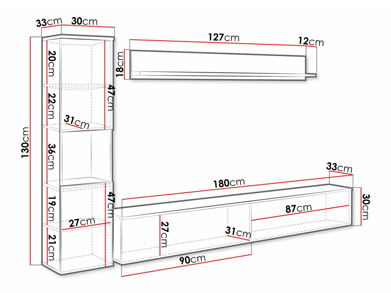 Conjunto de salón Sarasota 130 (Gris oscuro + Blanco brillante)