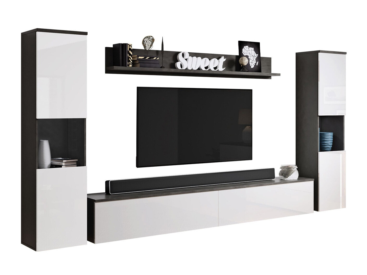 Conjunto de salón Sarasota 131 (Gris oscuro + Blanco brillante)