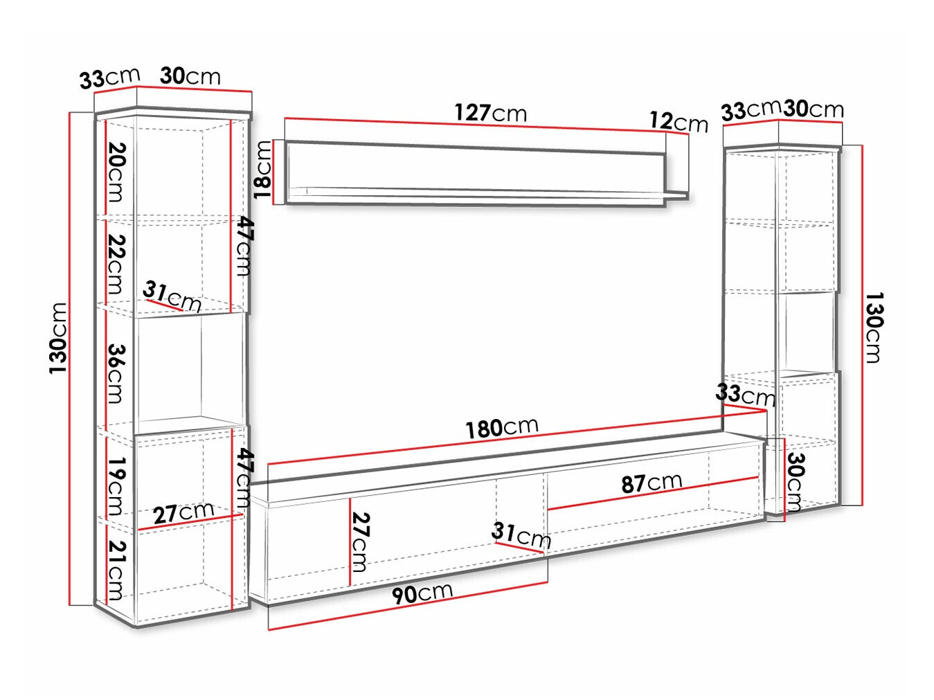 Conjunto de salón Sarasota 131 (Gris oscuro + Blanco brillante)