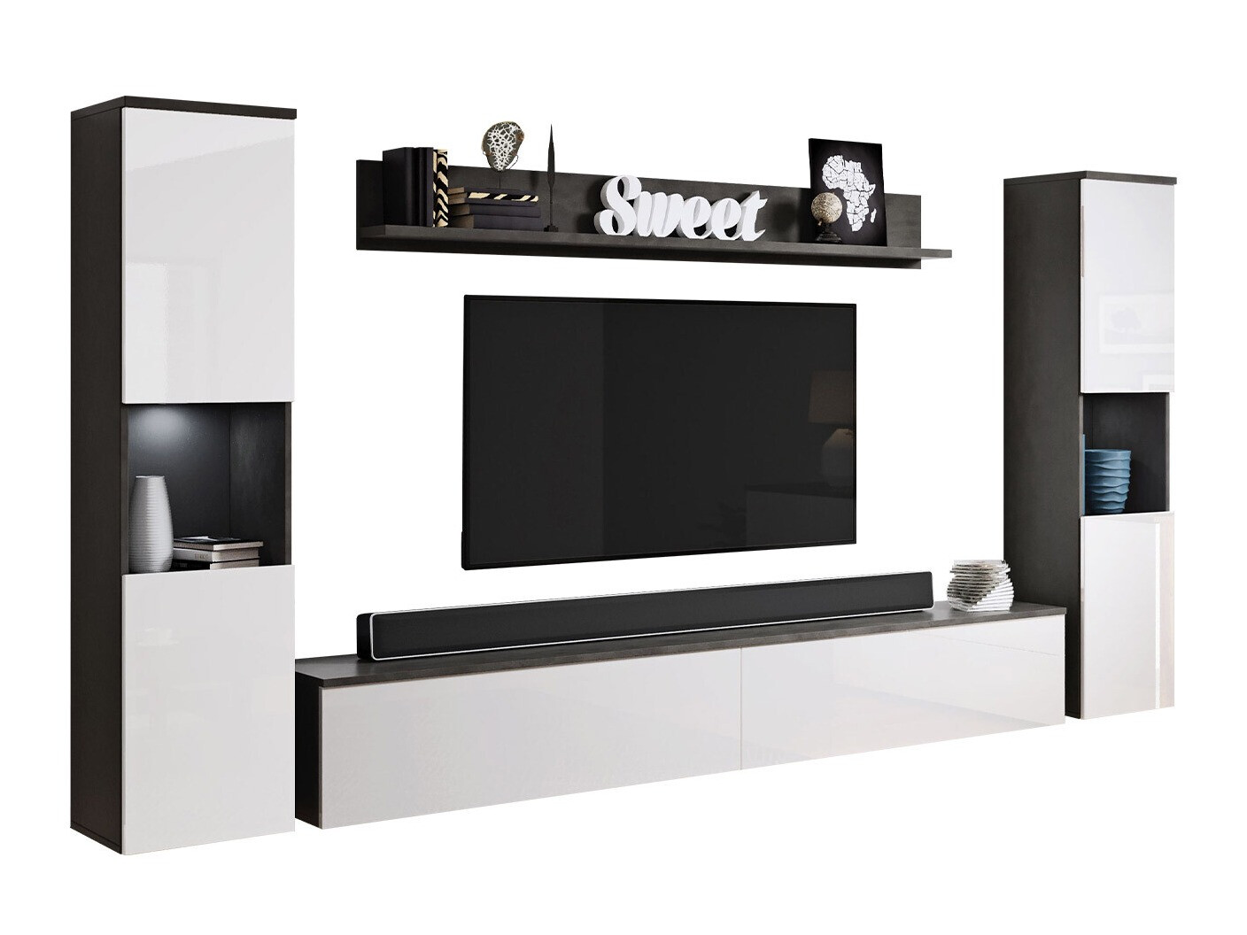 Conjunto de salón Sarasota 131 (Gris oscuro + Blanco brillante)